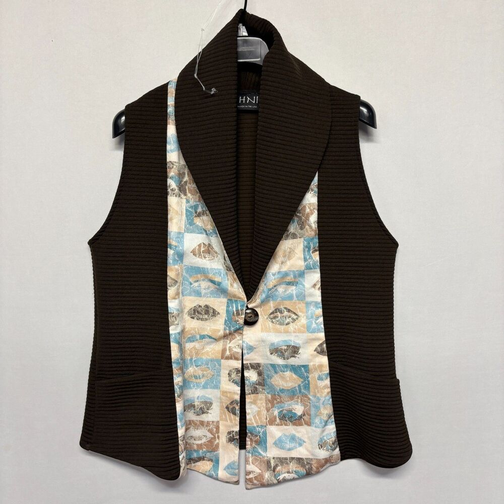AHNI Women Sleeveless Vest Jacket Top Size 1 Linen Silk Artsy D124 -11